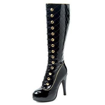 STIVALE NERO LUCIDO CON BOTTONI DORATI