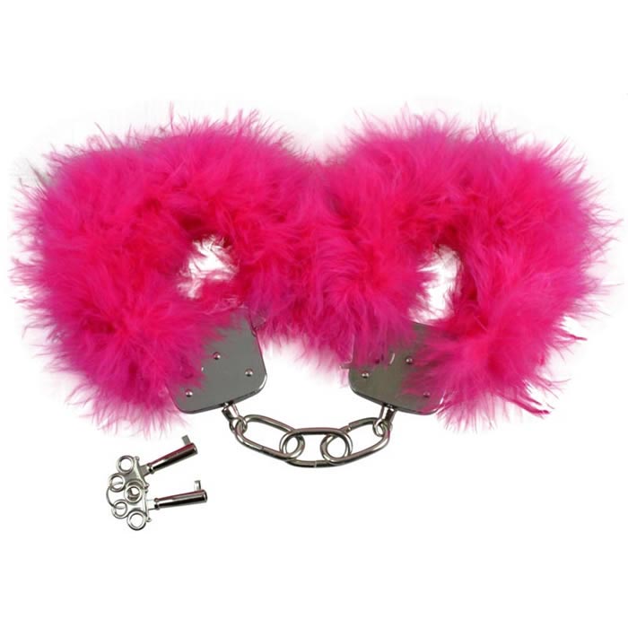 METALLIC HANDCUFFS FEATHER PINK